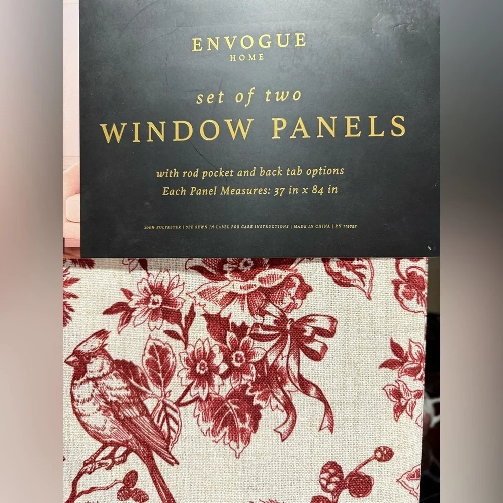 EnVogue Cardinal Floral Winter Brick Red Polyester Curtain Panel Set 2pc 37